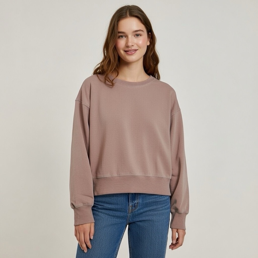 Thread & Supply “That Cozy Life” Mocha Brown Cropped Crewneck Sweatshirt